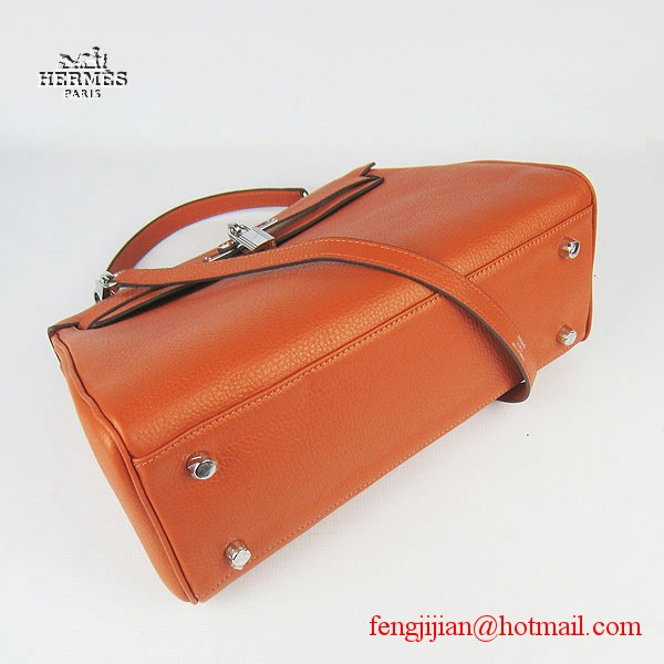 Hermes Kelly 32cm Togo Leather Bag Orange 6108 Silver Hardware